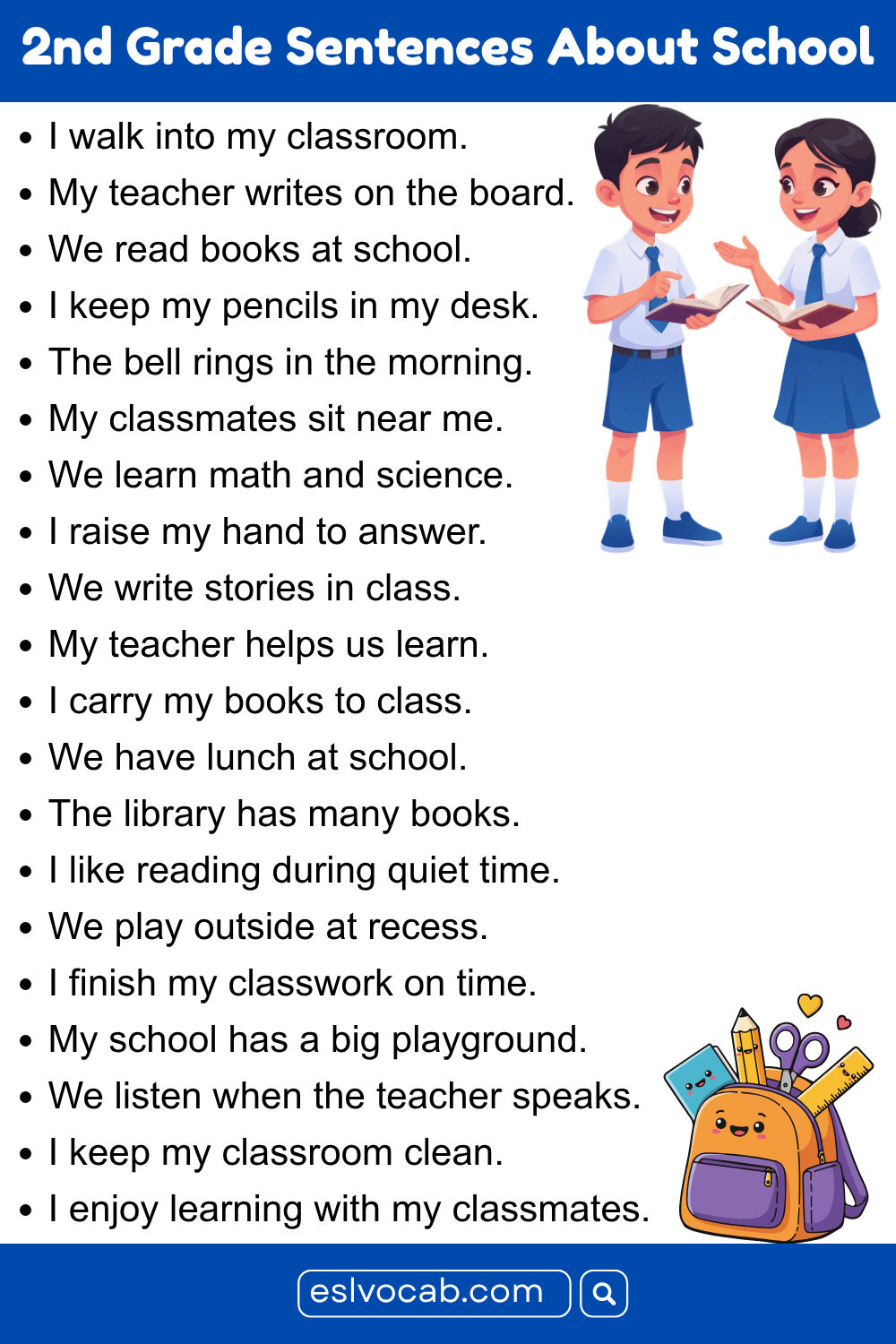 2nd Grade Sentences About School