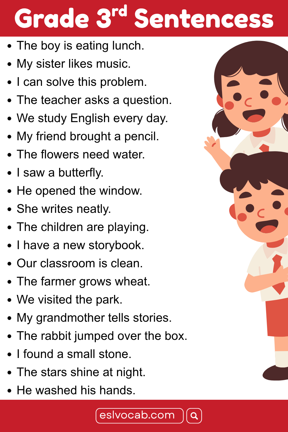 30 Simple Third Grade Sentence in English