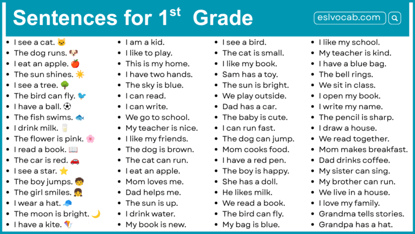 300 Easy Sentences for 1st Grader Every Student Should Know