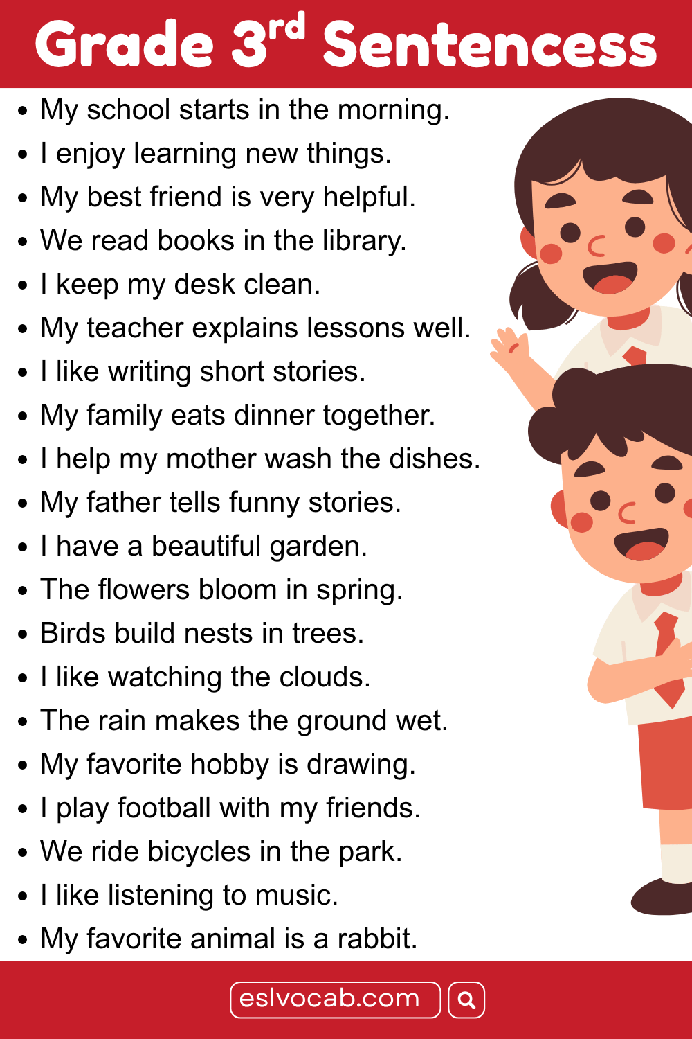 3rd Graders Sentence to Write in English