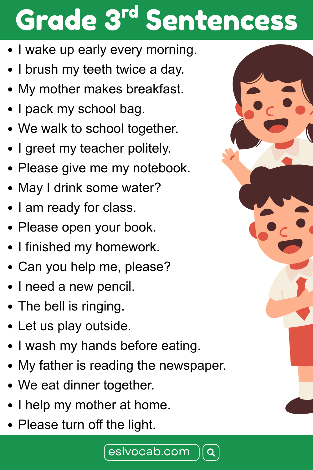 Daily Used English Sentences for Grade Three