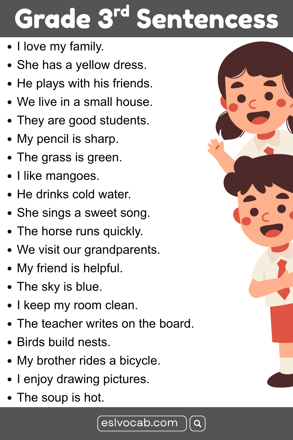 Easy Sentences for Grade 3 for Kids