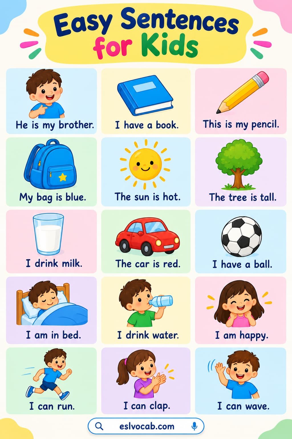 Easy Sentences for Kids in English with Pictures