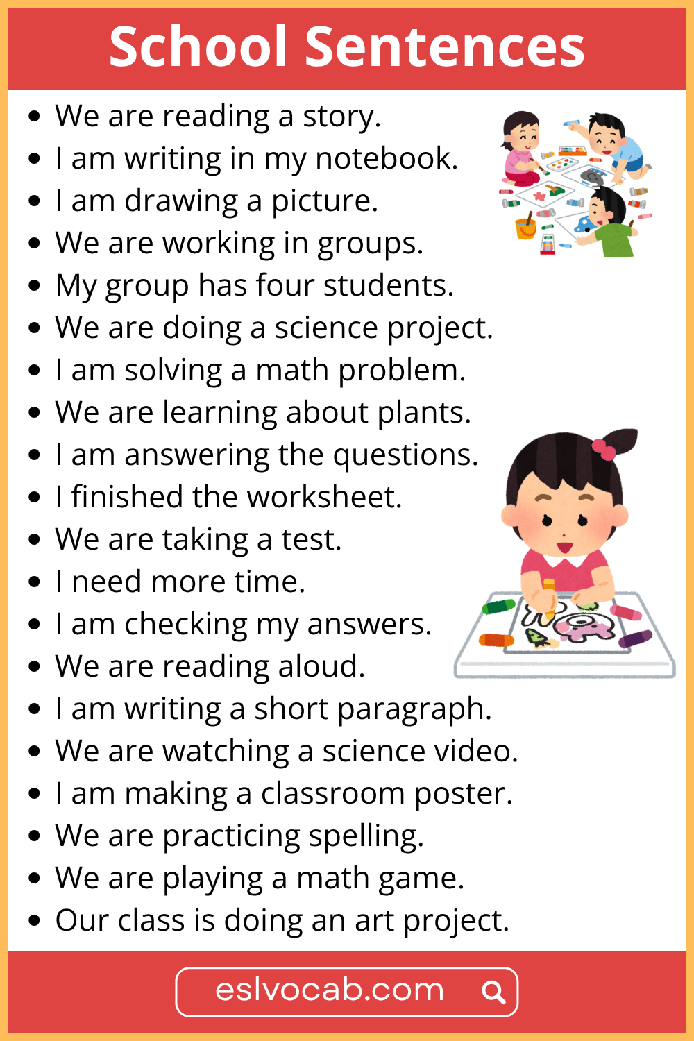 English Sentences for School Activities