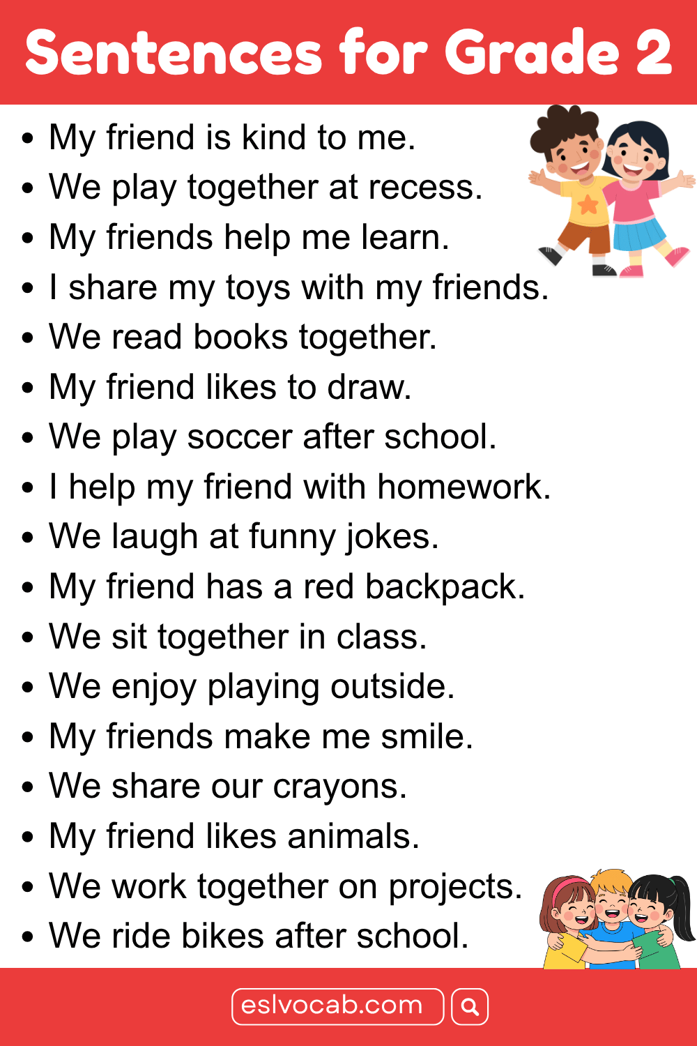 Grader 2 Sentences About Friends for Students