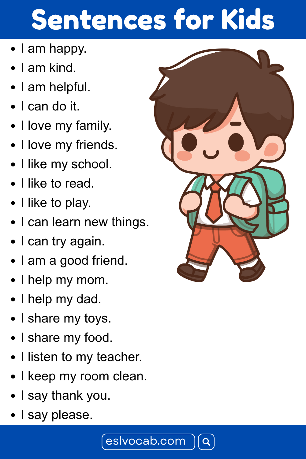 Positive Sentences for Kindergarten Kids to Learn
