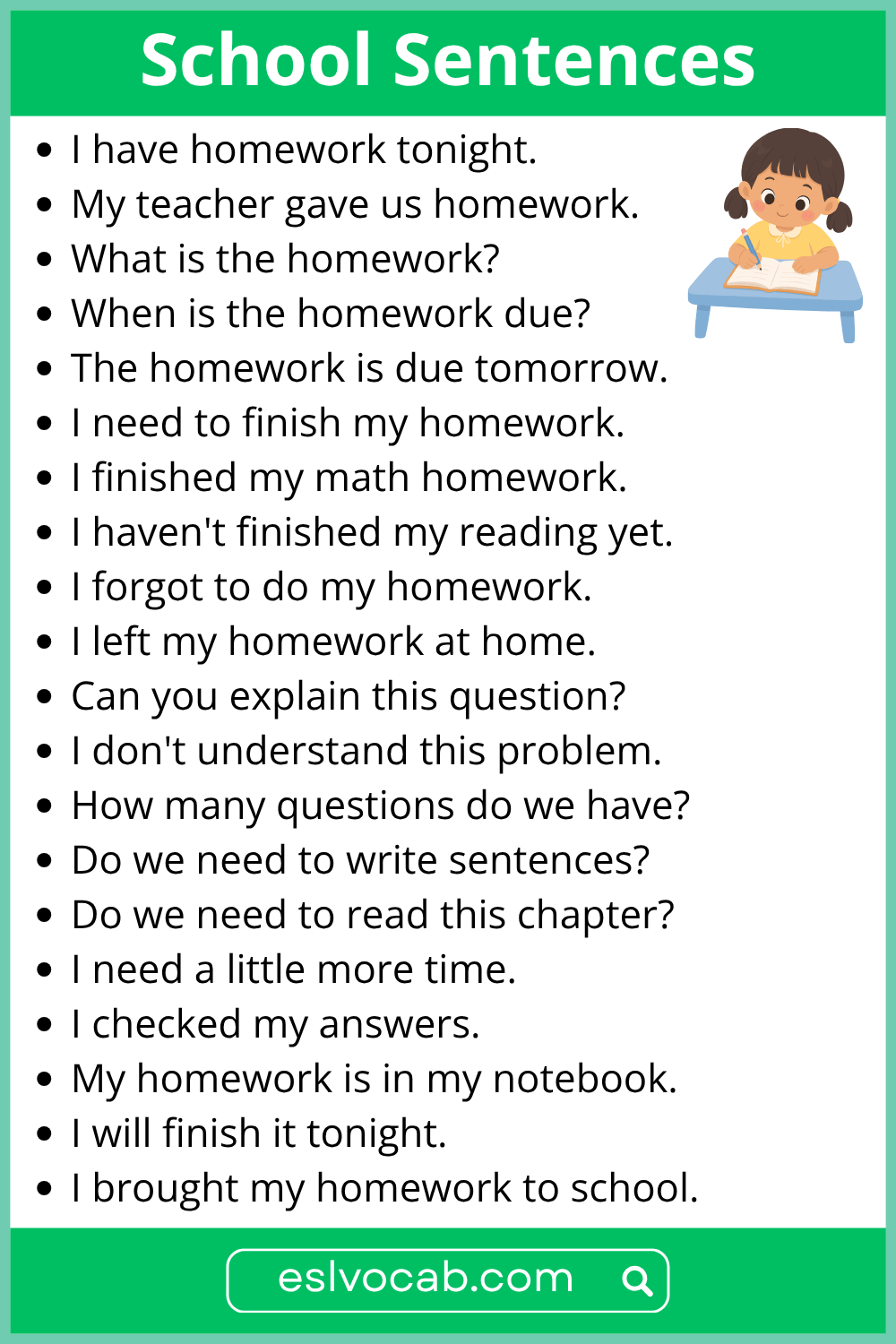 School Sentences About Homework