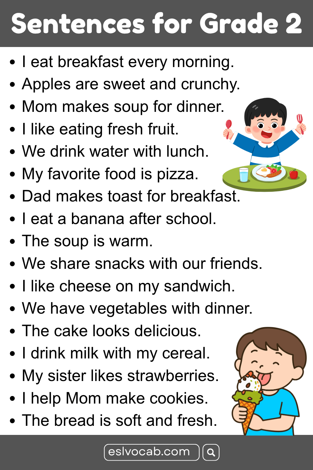 Sentences About Food for Kids