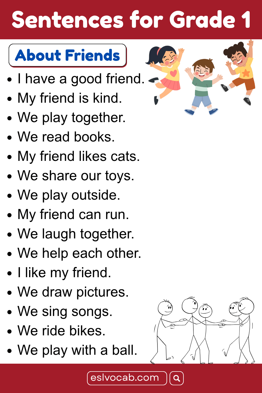 Sentences About Friends for Kids for First Grade