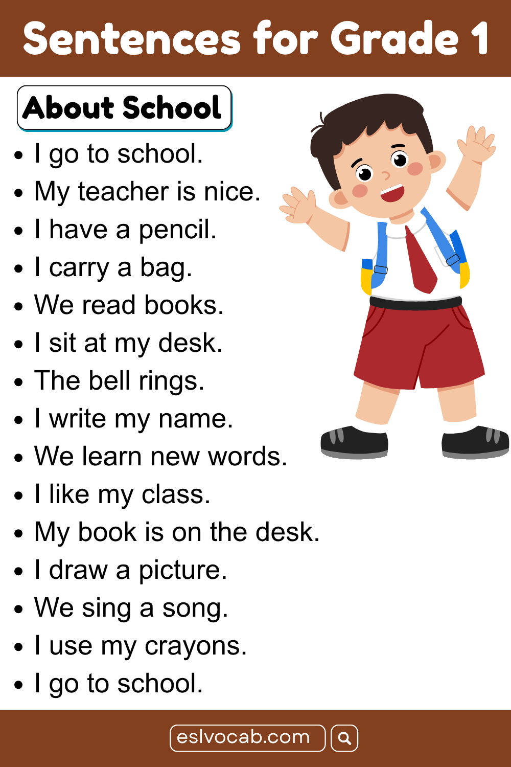 Sentences for 1st Grader About School