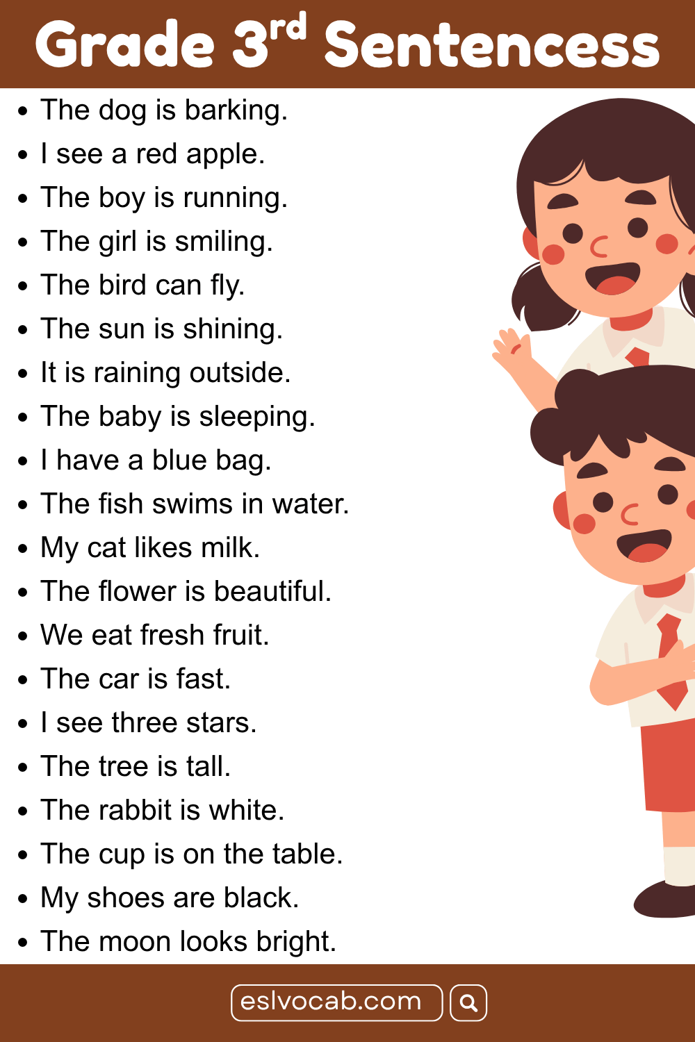 Short 3rd Grade Sentences in English with Pictures