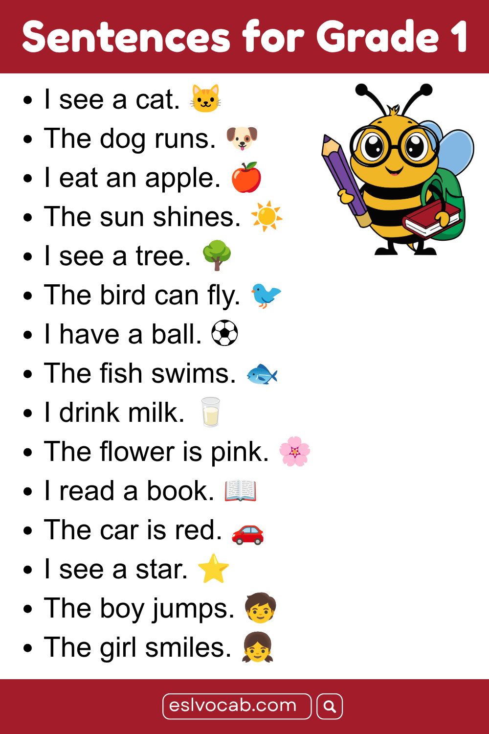 Short Sentences for 1st Grade with Pictures