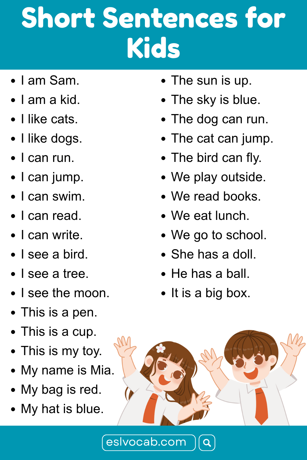 Short Sentence for Kindergarten to Read and Write