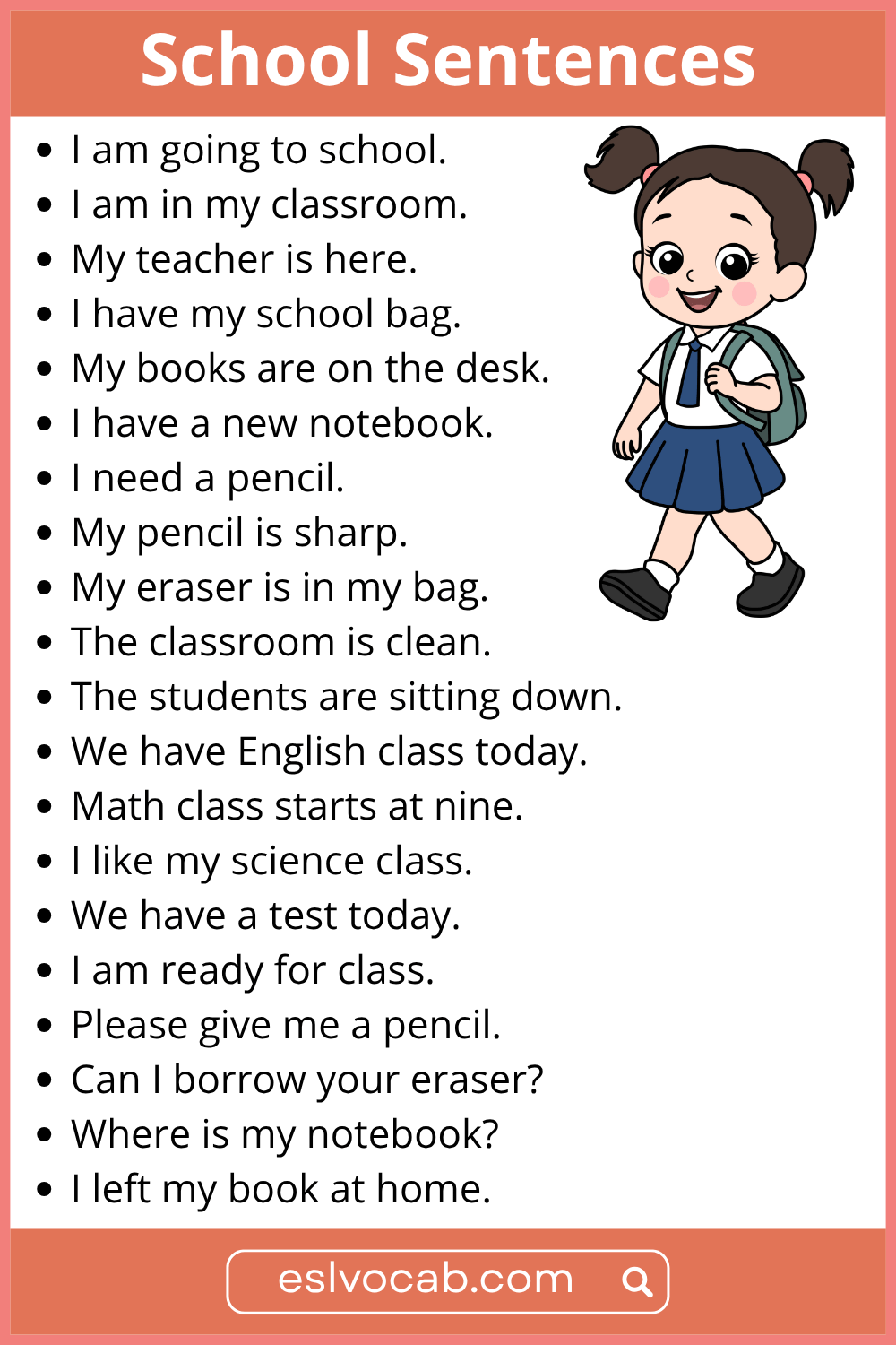 Simple School Sentences for Kids in English