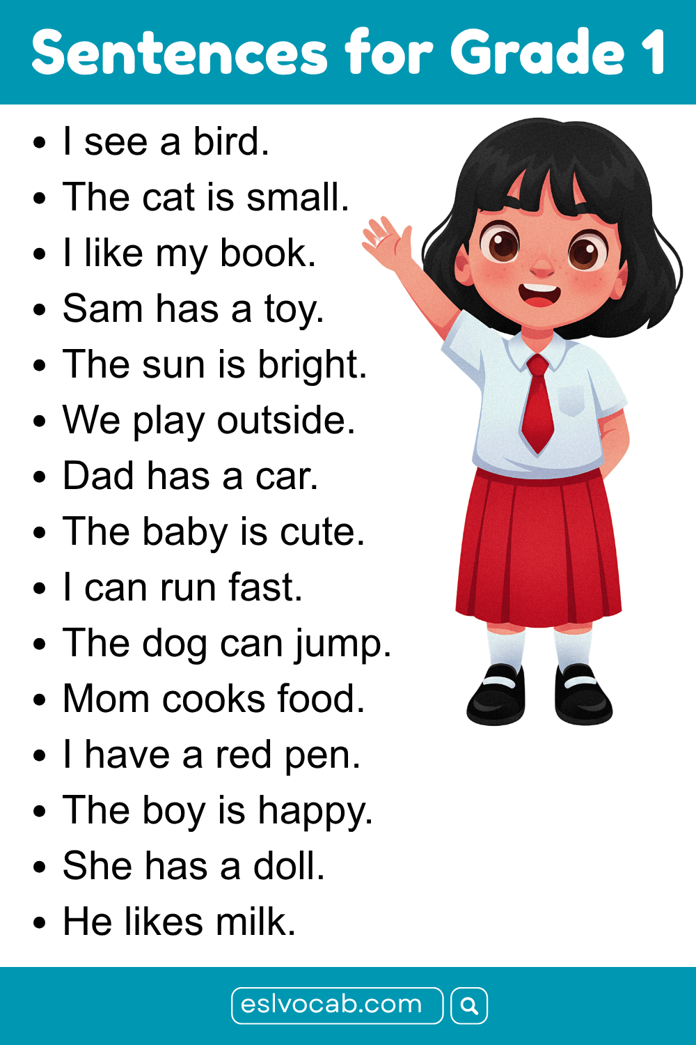 Simple Sentences for 1st Grader for Kids