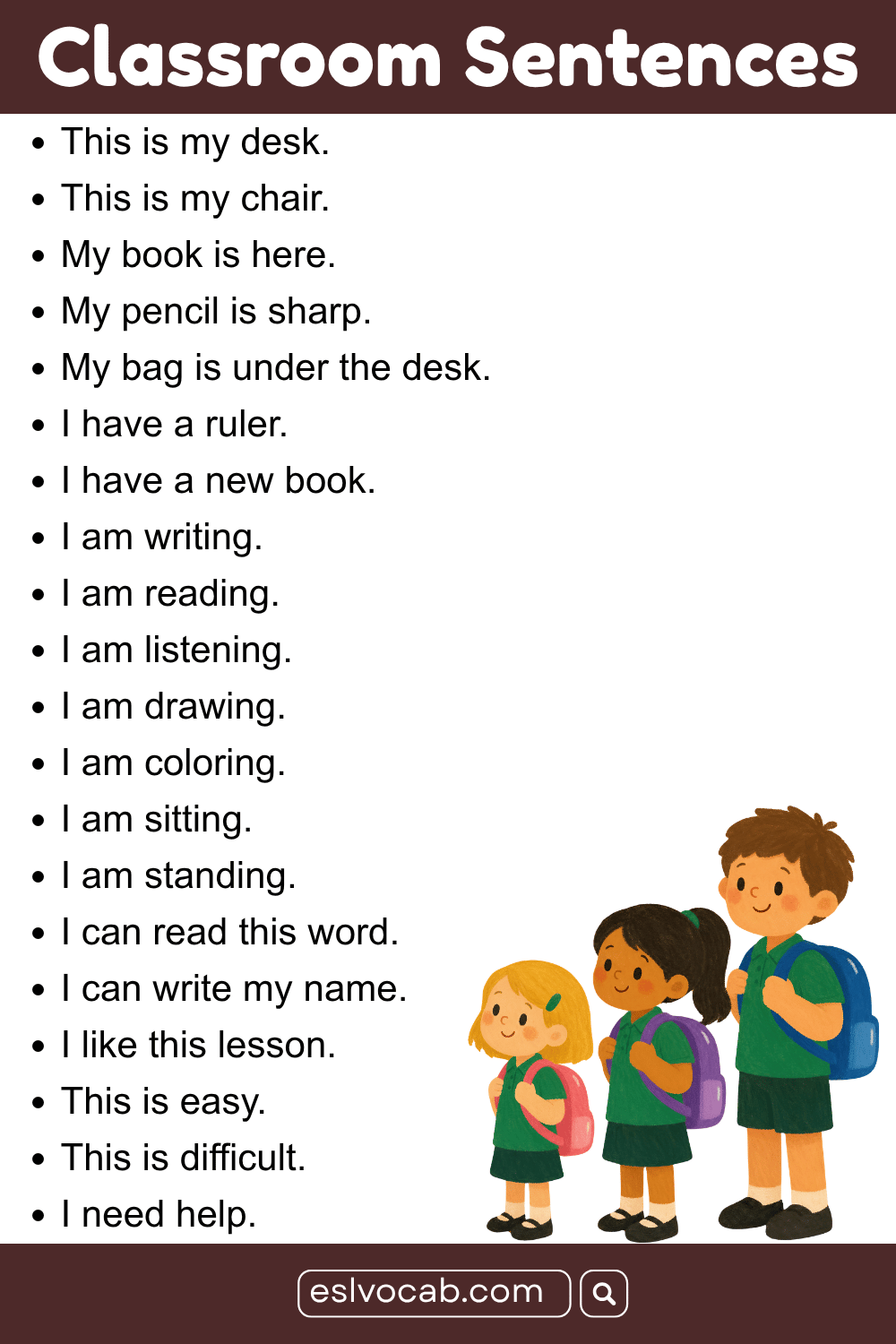 Simple Sentences for Classroom for Kids